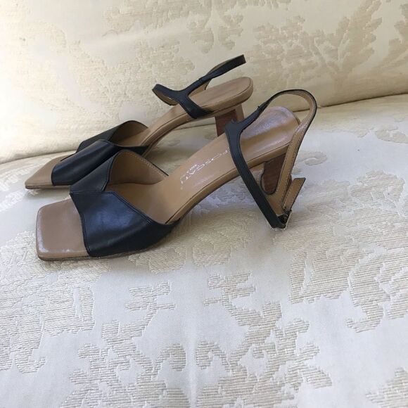 Lea Foscati Black Leather Sandals Heels SZ 38 - Picture 3 of 6